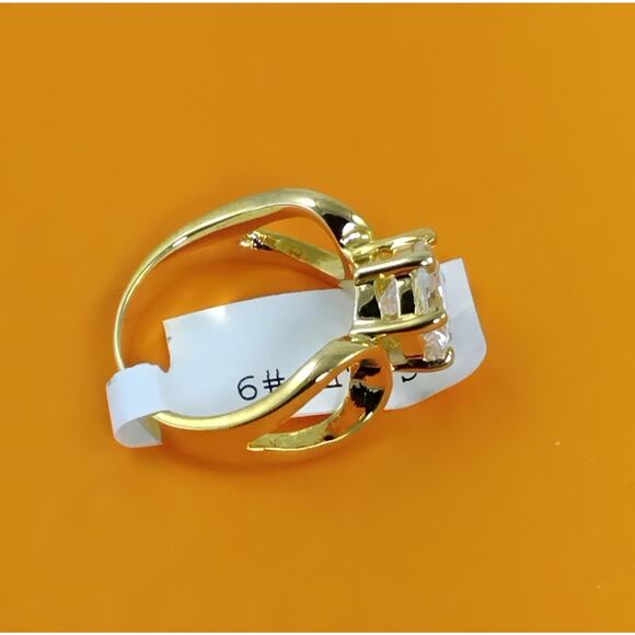 1990s Gold Plated 3.25 CT Size 9 Solitaire Engagement Cocktail Sim Diamond Ring - Picture 10 of 10